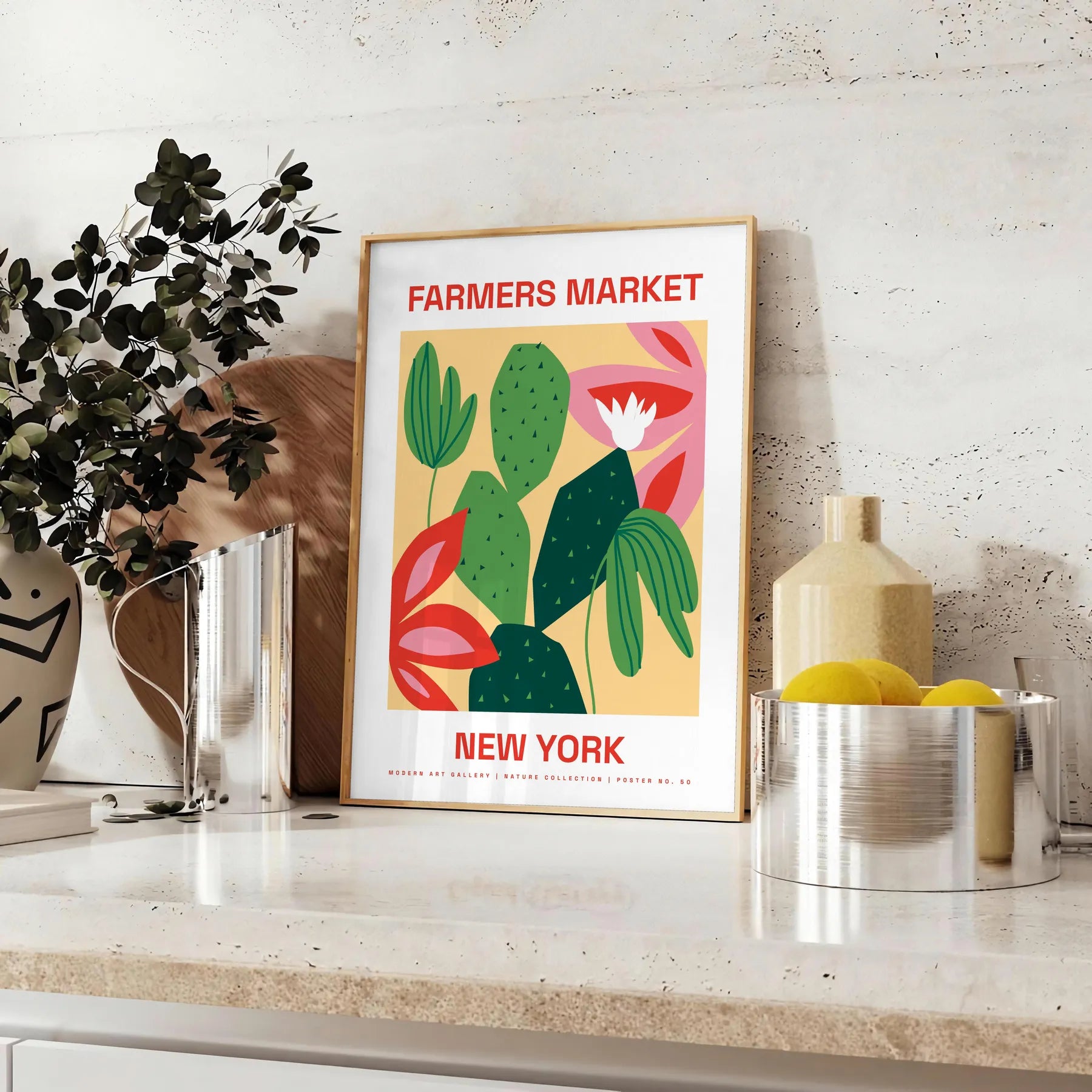 space vibrant Farmer Market Botanical Poster greens rich oranges fresh organic feel decor wall art thoughtful gift artwork natural touch sizes A4 cm A0