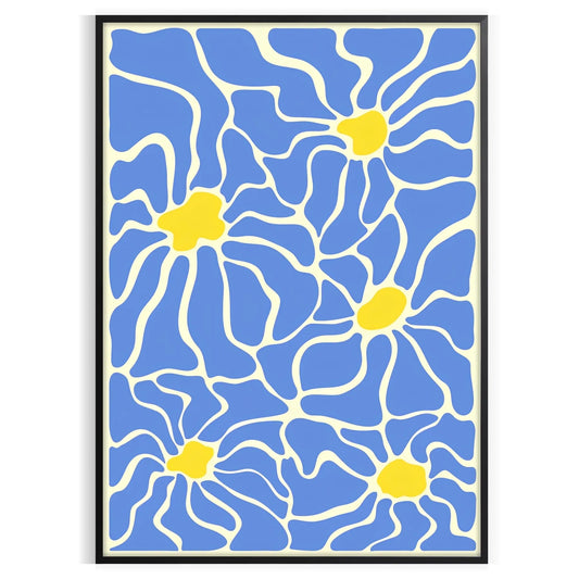 splash groovy vibes space vibrant Flower Party Poster bold yellow white hues captivating wall art perfect gift unframed options decor artwork room