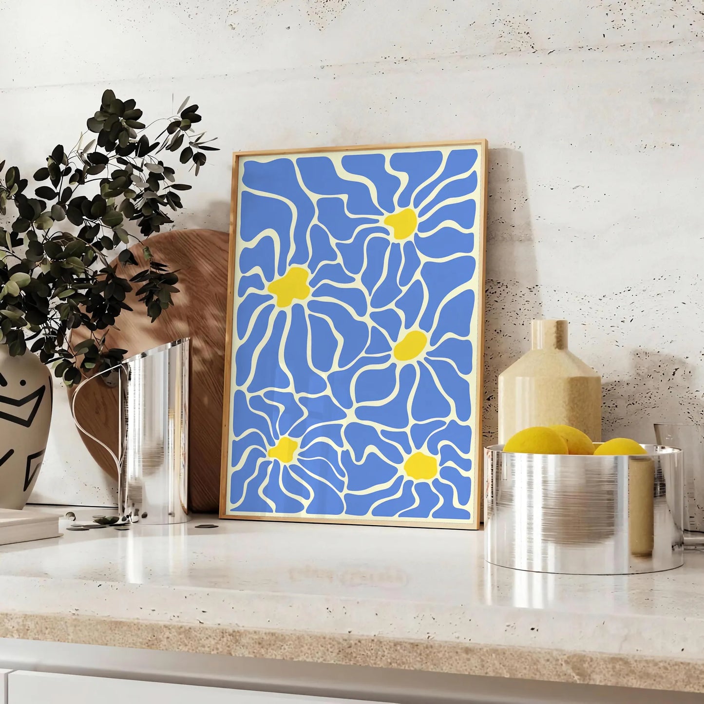 splash groovy vibes space vibrant Flower Party Poster bold yellow white hues captivating wall art perfect gift unframed options decor artwork room