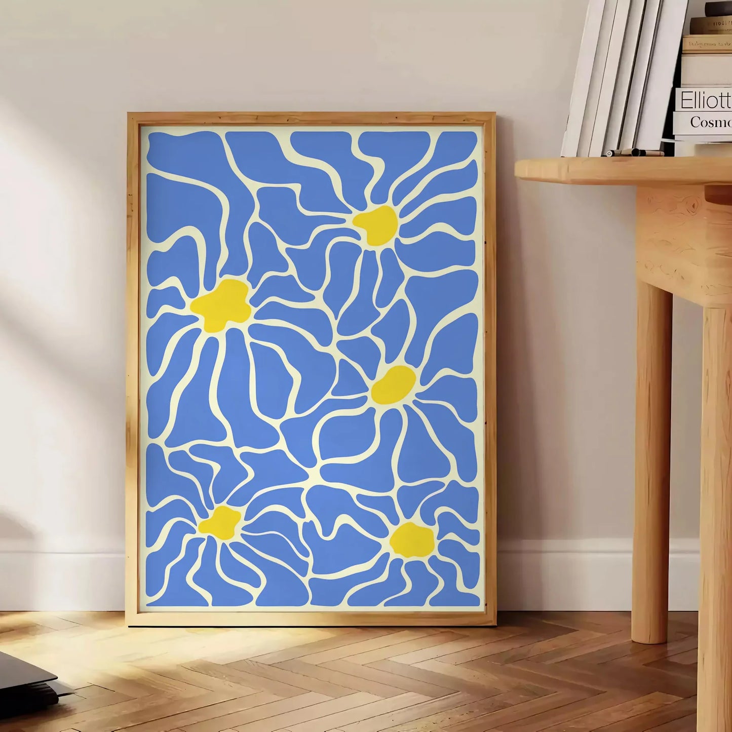 splash groovy vibes space vibrant Flower Party Poster bold yellow white hues captivating wall art perfect gift unframed options decor artwork room