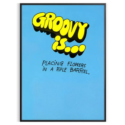 nostalgia groovy flower print poster vibrant yellow bold black stunning ripple barrel art effect wall space unique artwork unforgettable gift sizes A4 cm A0