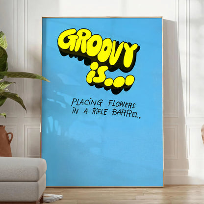 nostalgia groovy flower print poster vibrant yellow bold black stunning ripple barrel art effect wall space unique artwork unforgettable gift sizes A4 cm A0
