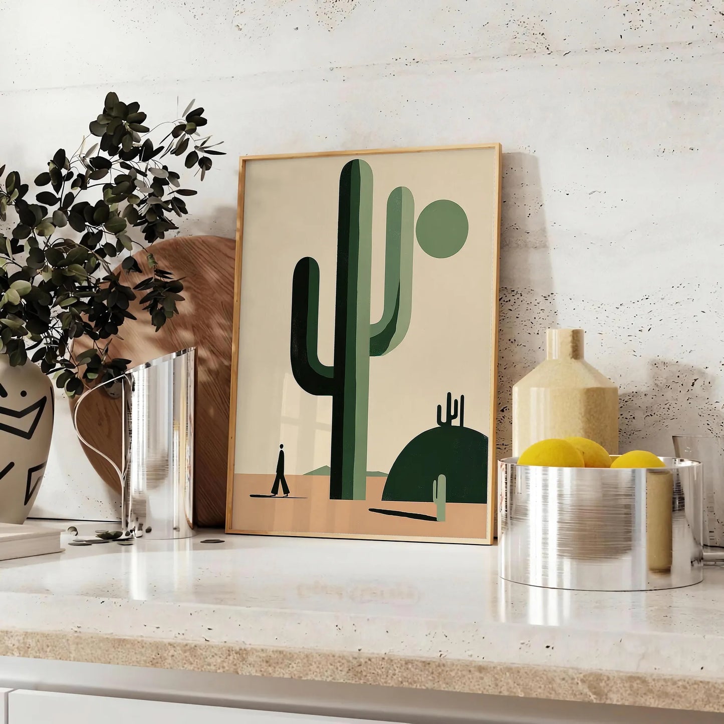 space minimal botanical cactus print poster elegant black gray hues chic wall art modern touch perfect unique artwork thoughtful gift sizes A4 cm A0