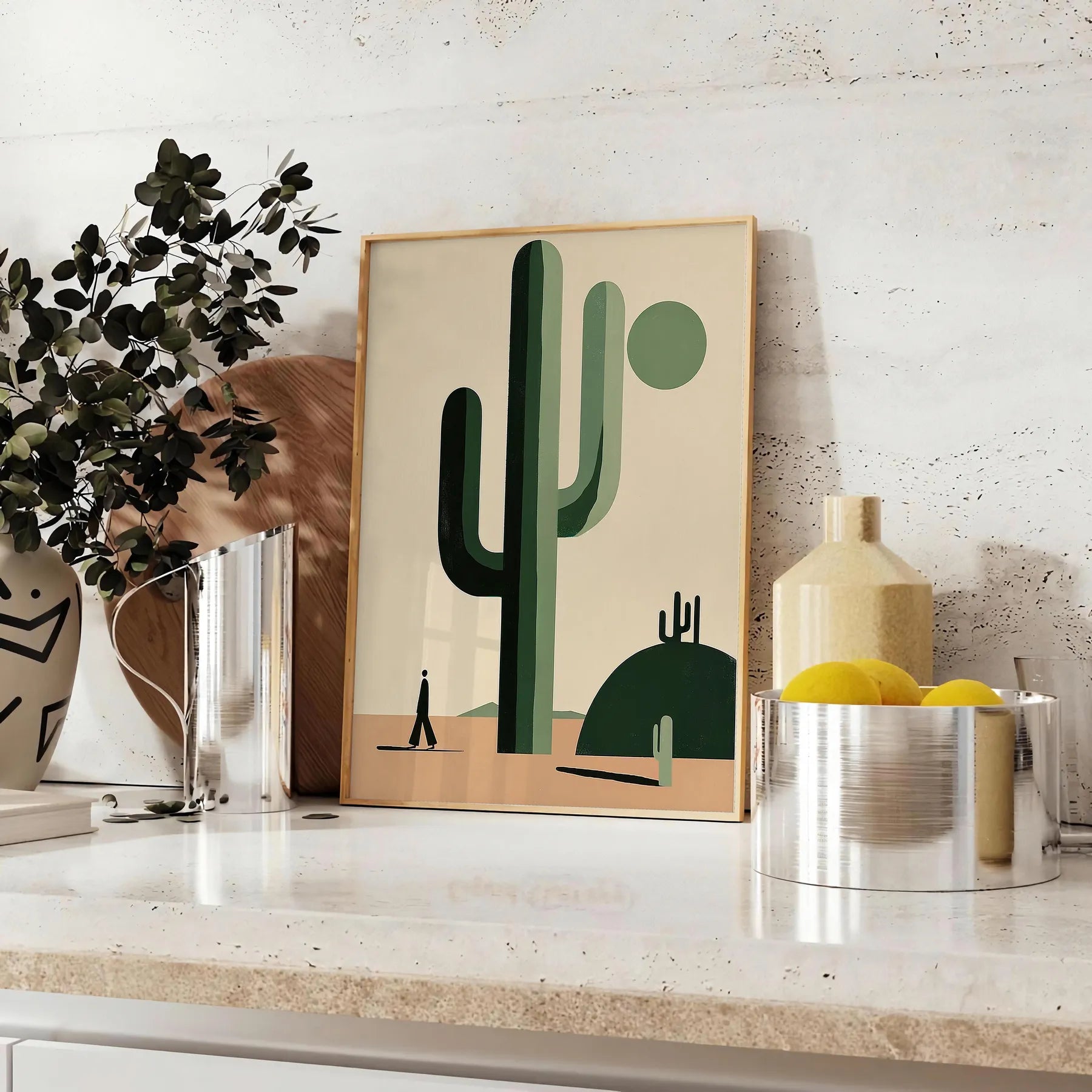 space minimal botanical cactus print poster elegant black gray hues chic wall art modern touch perfect unique artwork thoughtful gift sizes A4 cm A0