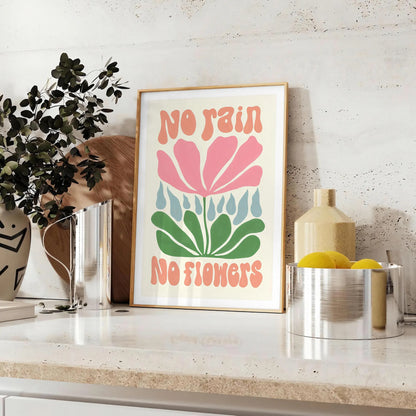 space No Rain Flowers groovy poster vibrant brown green hues wall art thoughtful gift flower market artwork touch nature indoors diverse sizes A4 A0 cm