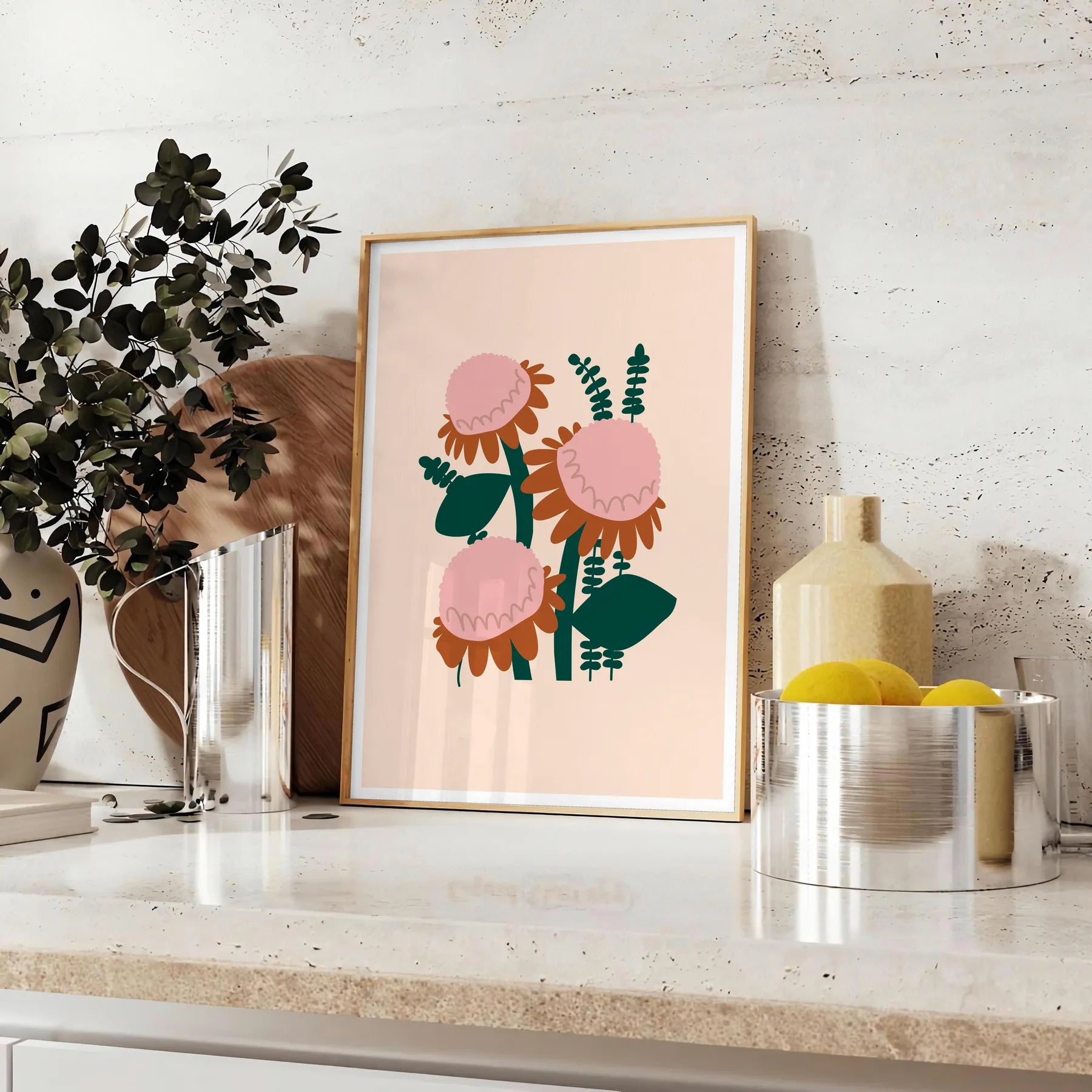 space vibrant plant poster lush green orange hues unique wall art gift stunning print nature indoors decor multiple sizes A4 cm A0