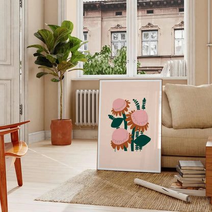 space vibrant plant poster lush green orange hues unique wall art gift stunning print nature indoors decor multiple sizes A4 cm A0