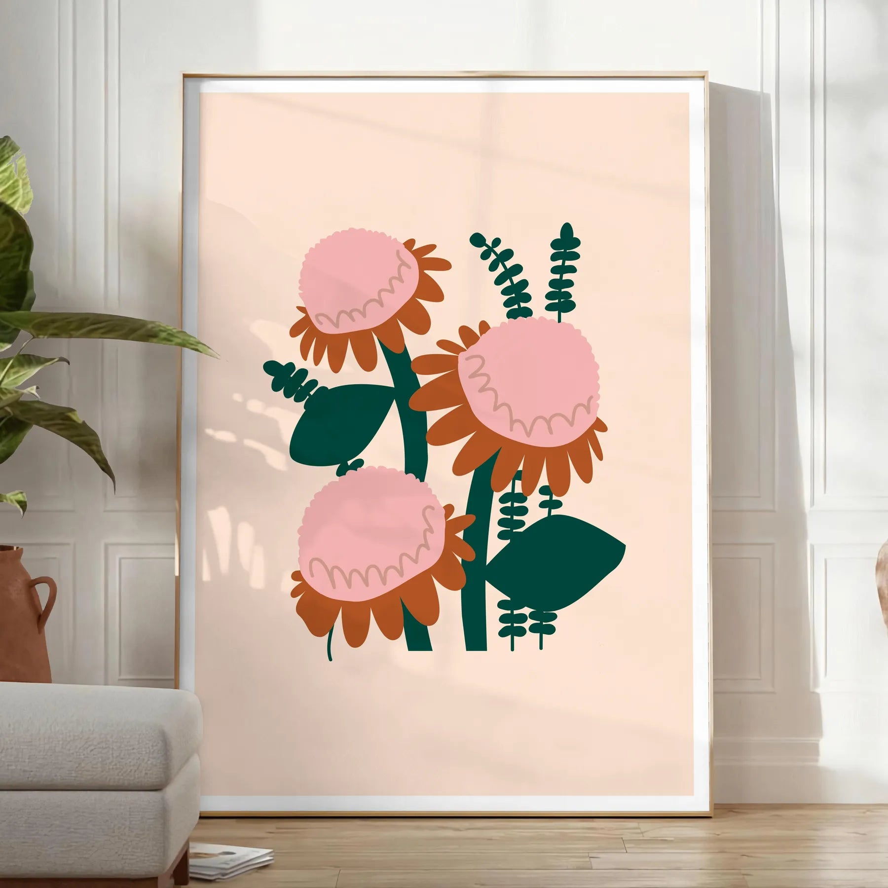 space vibrant plant poster lush green orange hues unique wall art gift stunning print nature indoors decor multiple sizes A4 cm A0