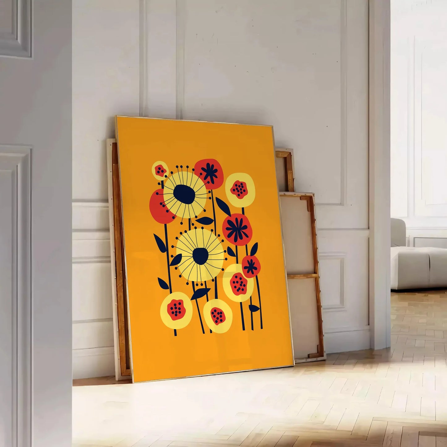 space stunning plant poster vibrant orange hues sophisticated black background eye wall art perfect gift addition decor unframed formats