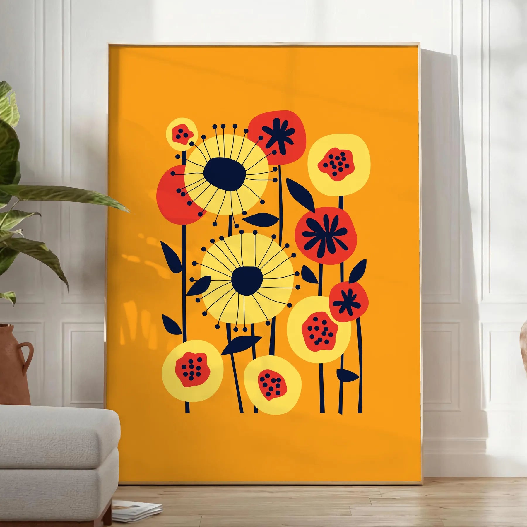 space stunning plant poster vibrant orange hues sophisticated black background eye wall art perfect gift addition decor unframed formats